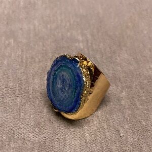 Gold Plated Ring with Blue Agate Stone